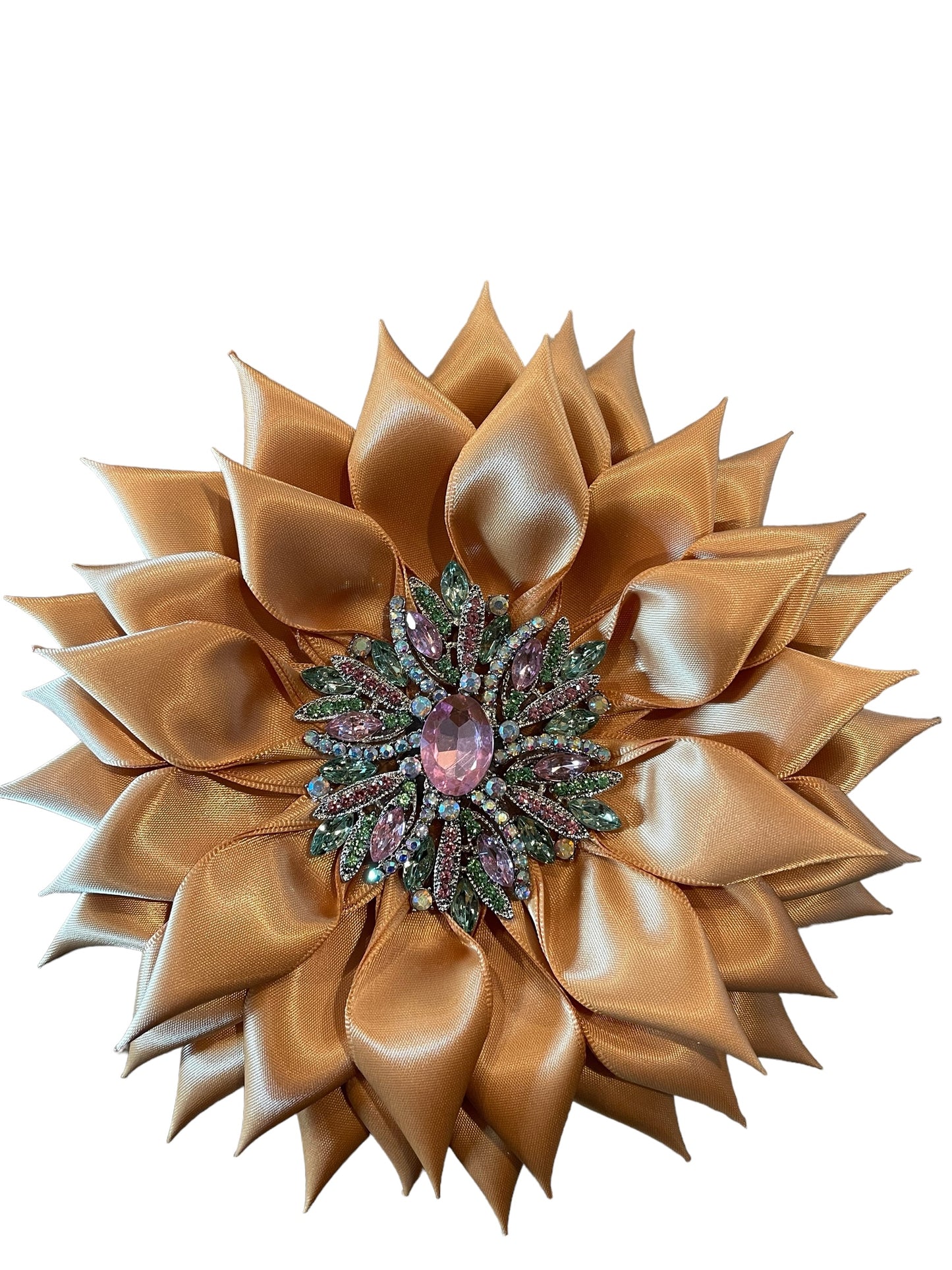 Brooch-Satin Gold Pink and Green Brooch