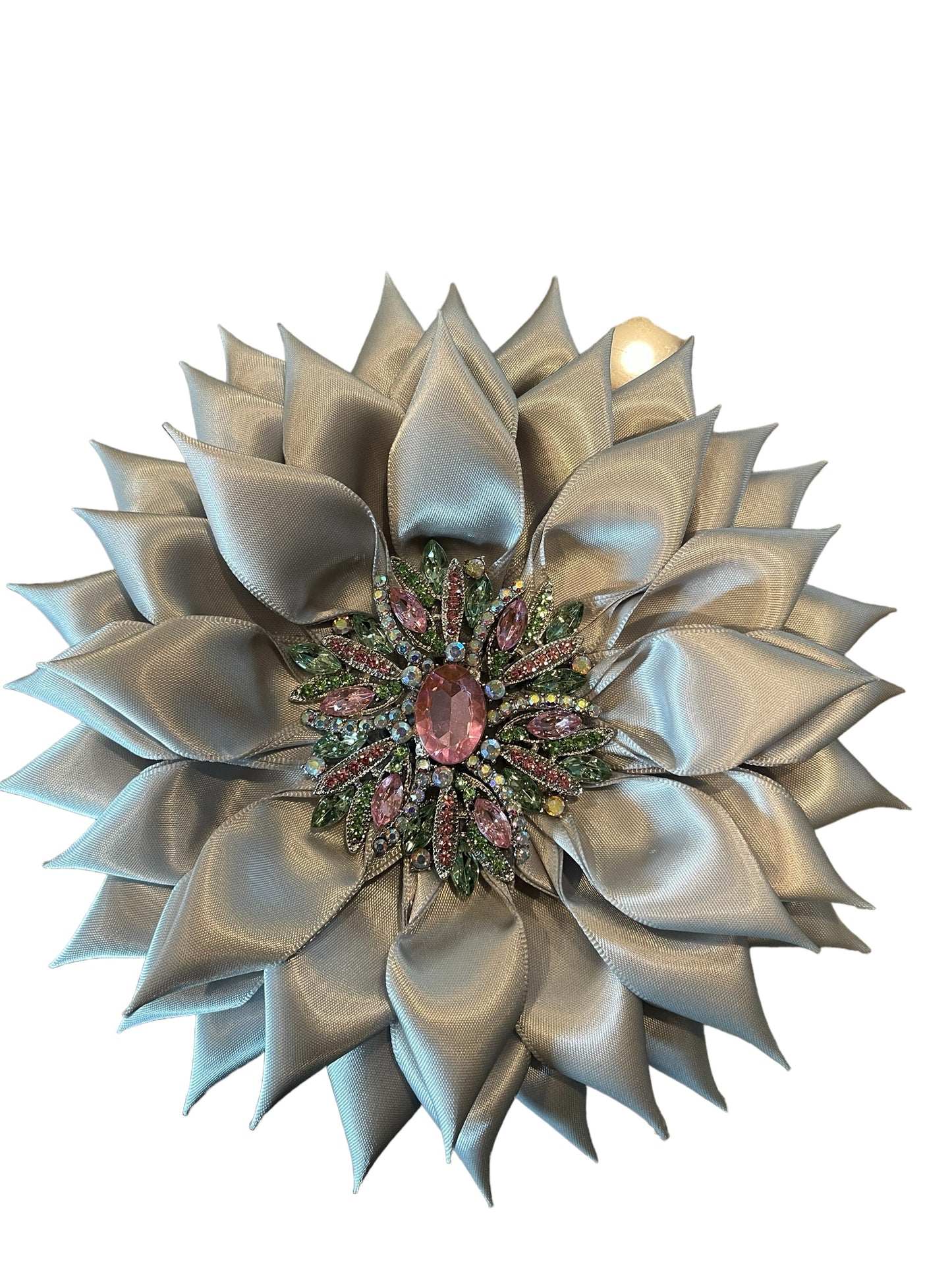 Brooch-Satin Silver Pink and Green Brooch