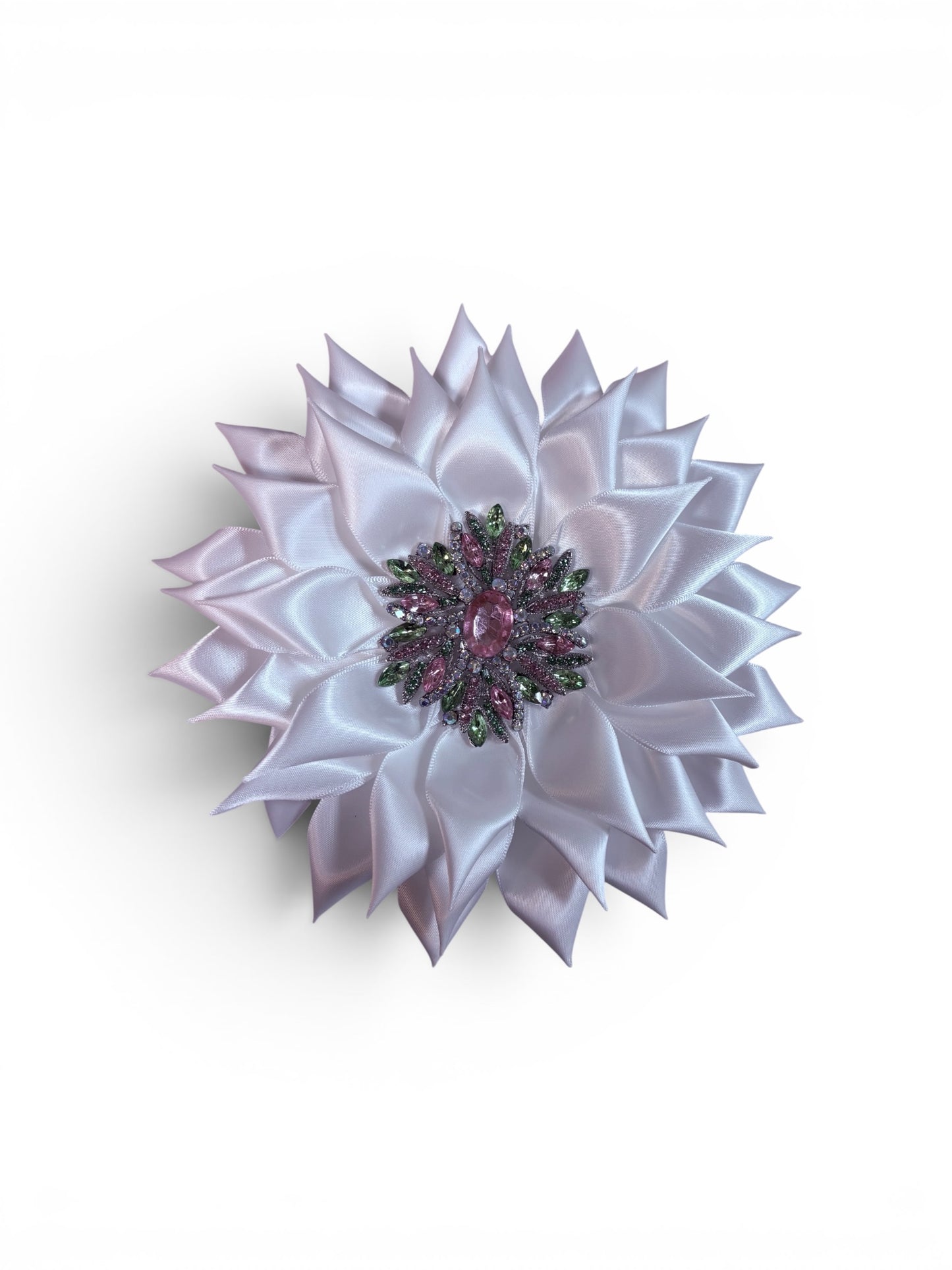 Brooch-Satin White Pink and Green Brooch