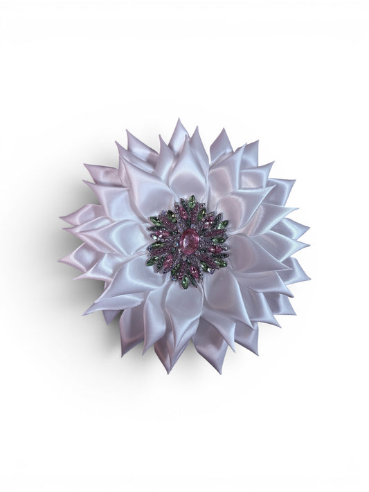 Brooch-Satin White Pink and Green Brooch