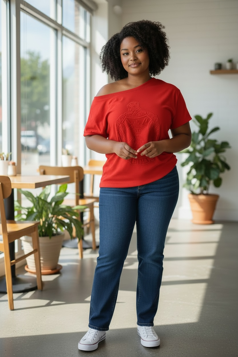 Tshirt-DST Off Shoulder Embossed