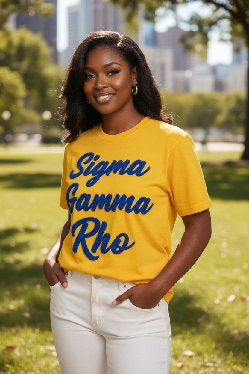 T-Shirt-SGR Spelled Out Chenille