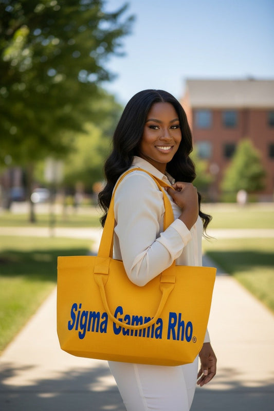 "PRE-ORDER" Bag-Sigma Gamma Rho Knit Tote Gold