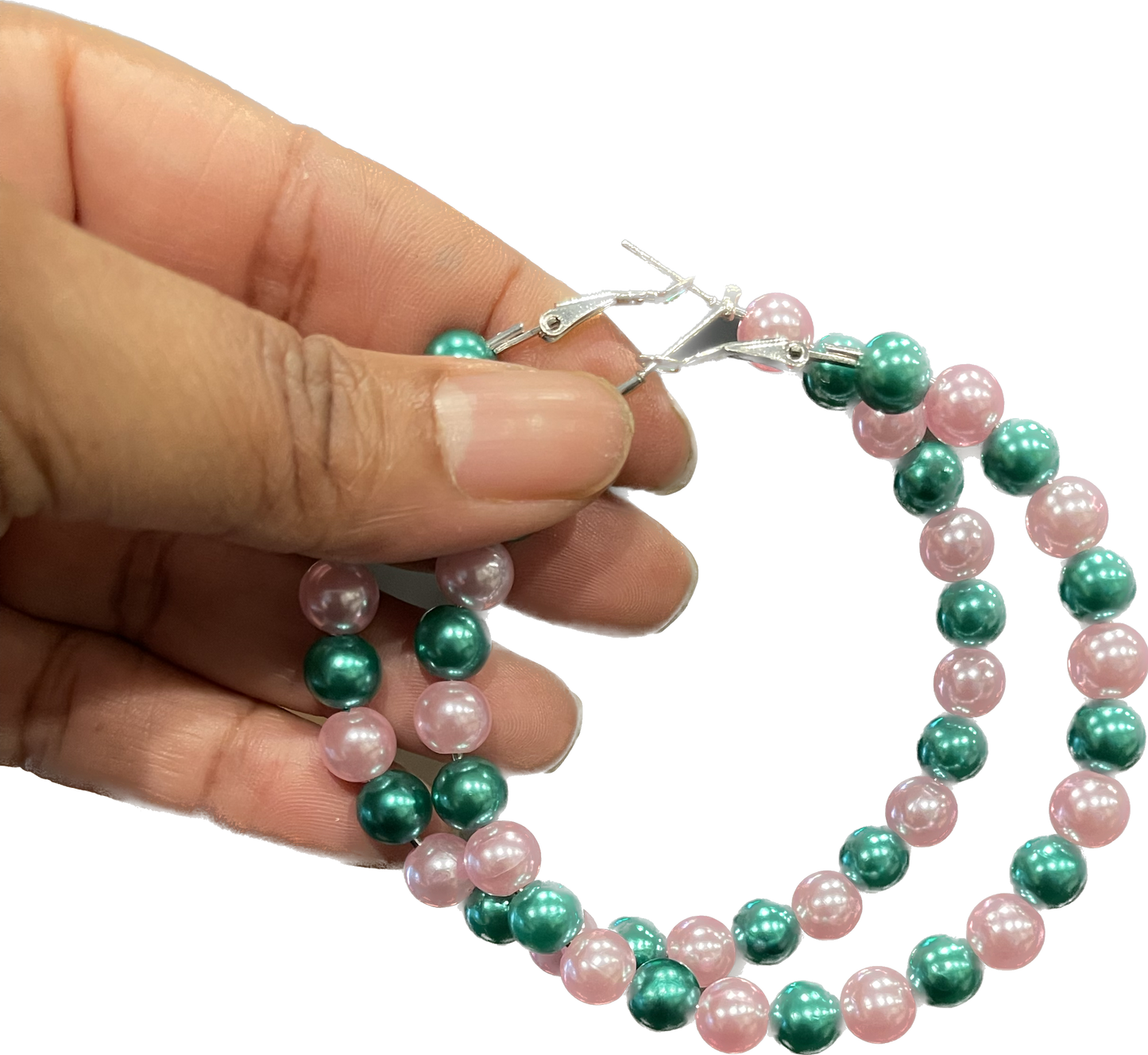 Earrings-Pink & Green Pearl