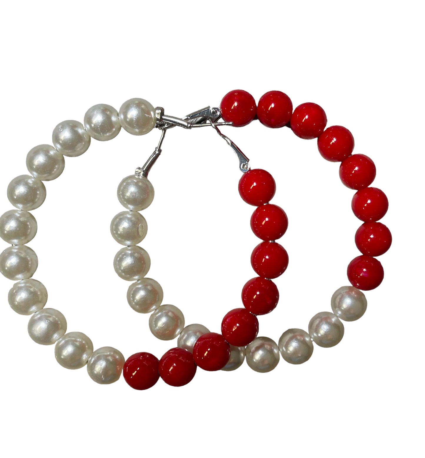 Earrings-Red & White Pearl