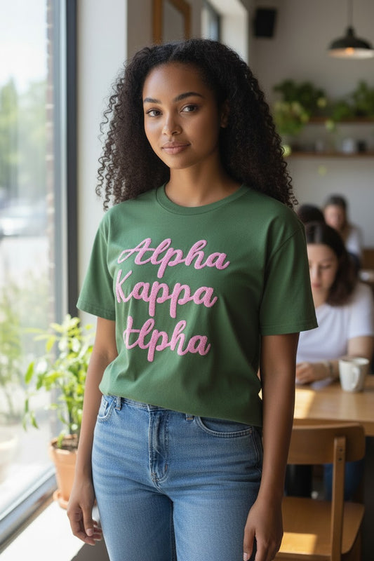 T-Shirt-AKA Spelled Out Chenille