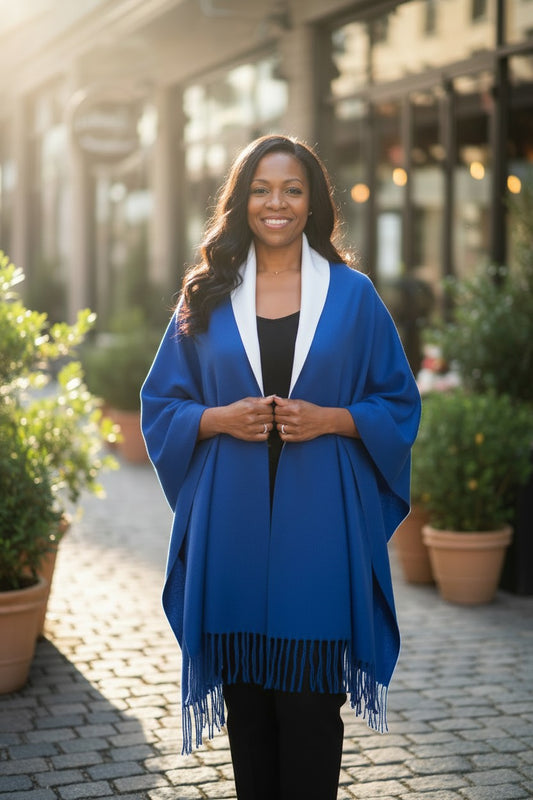 Shawl-Reversible Royal Blue & White
